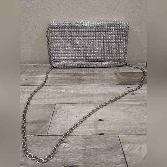 Rhinestone Silver Small Bag with Optional Cross Body Chain - Picture 5 of 7